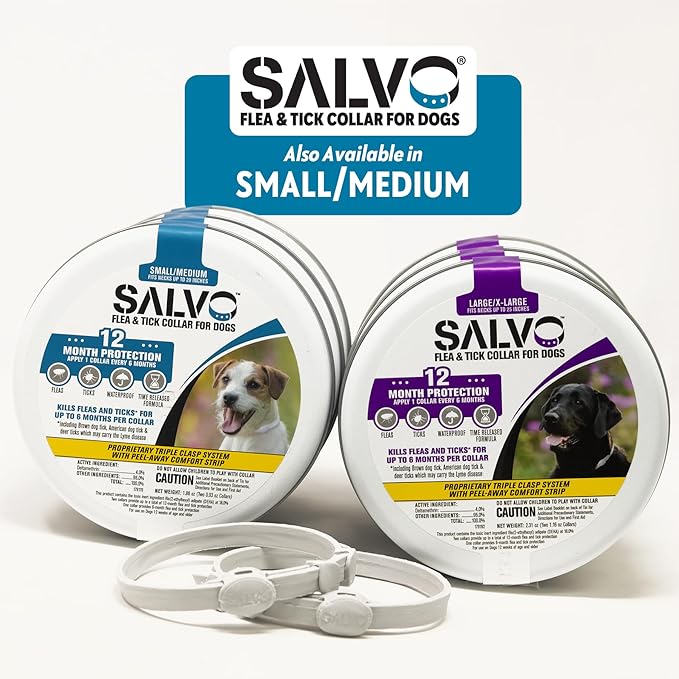 SALVO Flea and Tick Collar for Dogs - Pack of 2 for 12 Months of Protection - Flea and Tick Prevention for Dogs (Large)