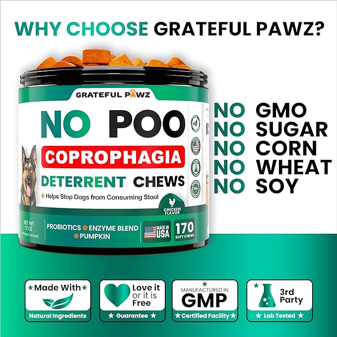No Poo Chews For Dogs - 170 Chews - Coprophagia Stool Eating Deterrent for Dogs - Prevent Dog from Eating Poop - Stop Eating Poop for Dogs Supplement - Forbid for Dogs - Probiotics & Digestive Enzymes
