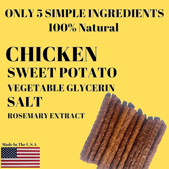 Chicken and Sweet Potato Dog Treats, Soft Chicken Jerky for Small and Large Breeds, Naturally Healthy, Made in The USA (5 oz)