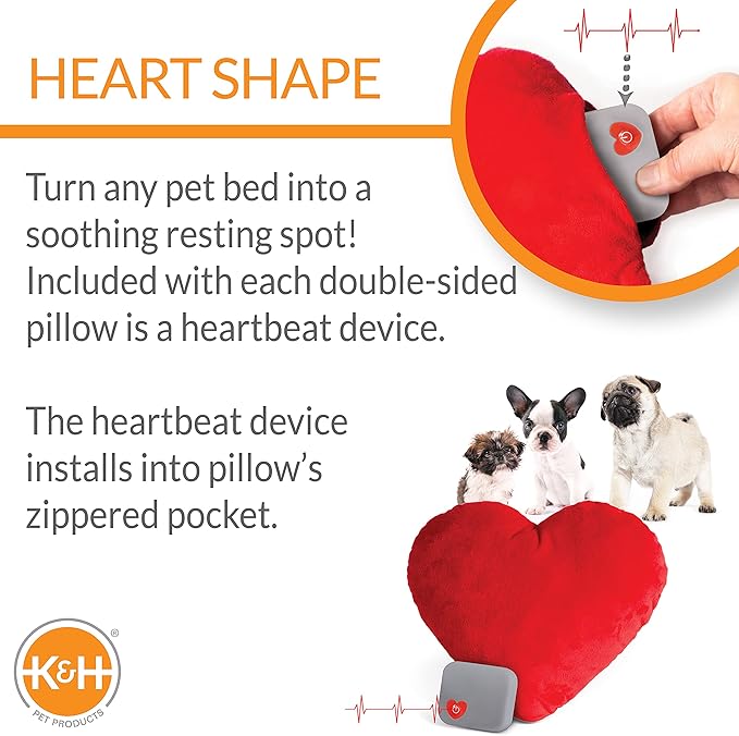 K&H Pet Products Mother's Heartbeat Calming Dog Toy Heart Pillow Red Small Breed Heartbeat 6 Inch