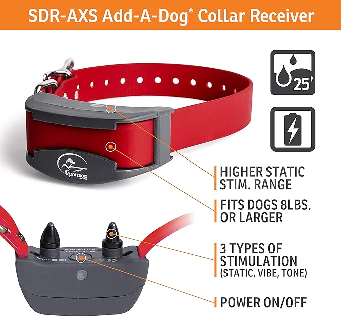 SportDOG Brand FieldTrainer 425XS Add-A-Dog Collar for Stubborn Dogs - Additional, Replacement, or Extra Collar for Your Remote Trainer - Waterproof and Rechargeable with Tone, Vibration, and Shock