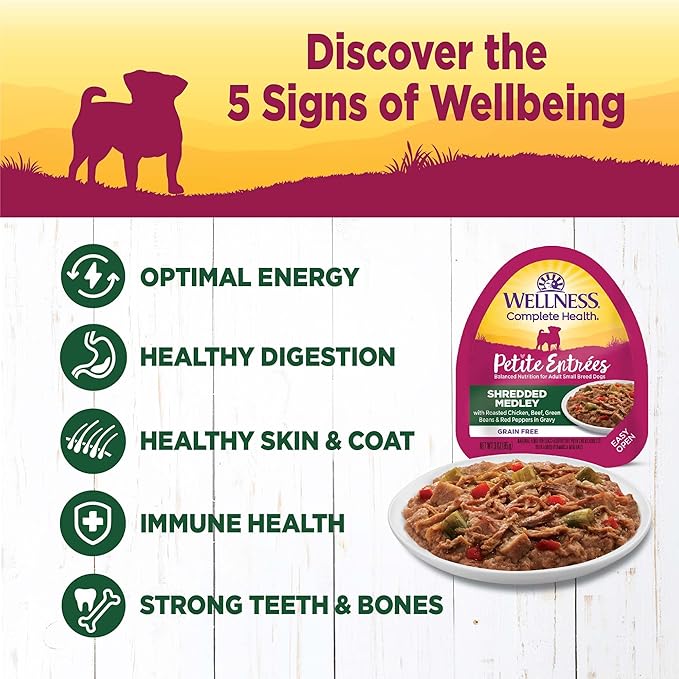 Wellness Natural Pet Food 3 Oz Grain Free Natural Wet Small Breed Roasted chicken, beef, green beans & Red Peppers. (12 Pack), One Size