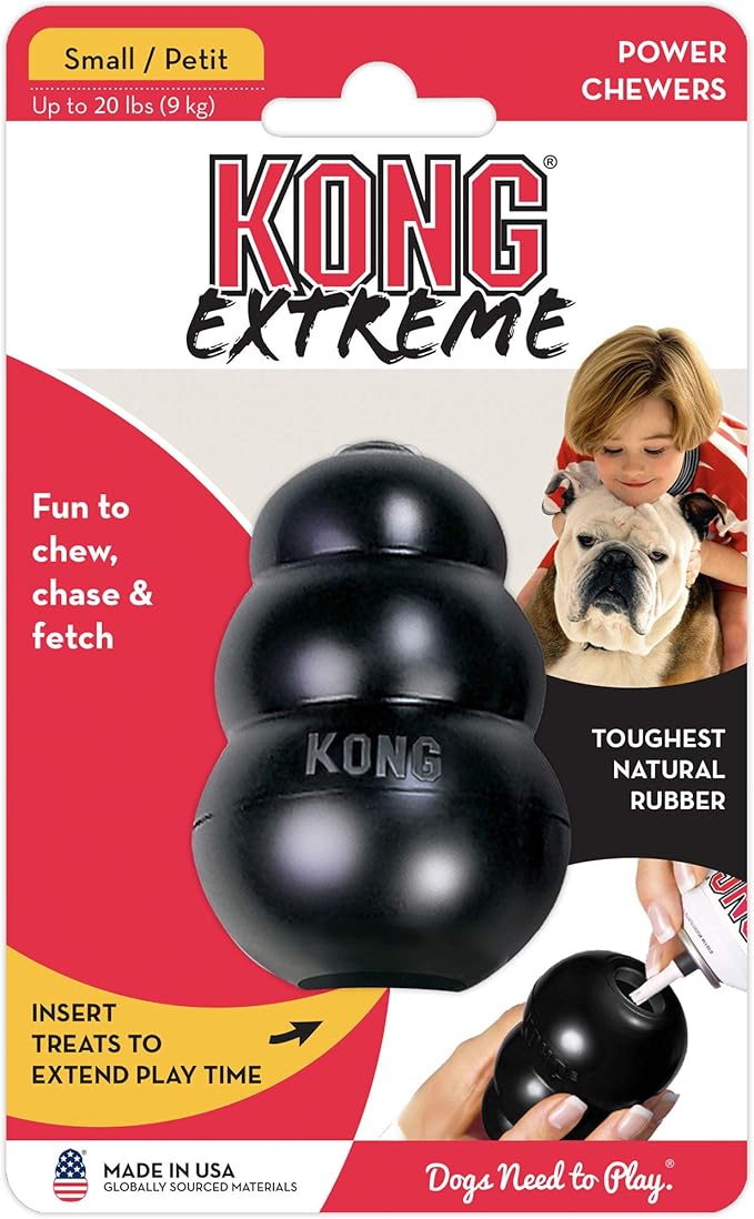 KONG Extreme Dog Toy - Fetch & Chew Toy - Treat-Filling Capabilities & Erratic Bounce for Extended Play Time Most Durable Natural Rubber Material - for Power Chewers - for Small Dogs
