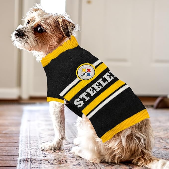Pets First NFL Pittsburgh Steelers Dog Sweater, Size Extra Small. Warm and Cozy Knit Pet Sweater with NFL Team Logo, Best Puppy Sweater for Large and Small Dogs, Team Color (PIT-4179-XS)