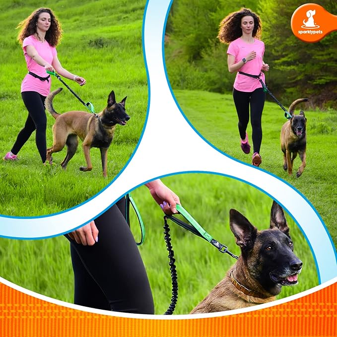 SparklyPets Hands Free Dog Leash with Reflective Stitches – Waist Leash for Dog Walking, Training & Jogging – Running Leash Hands Free for Medium & Large Dogs