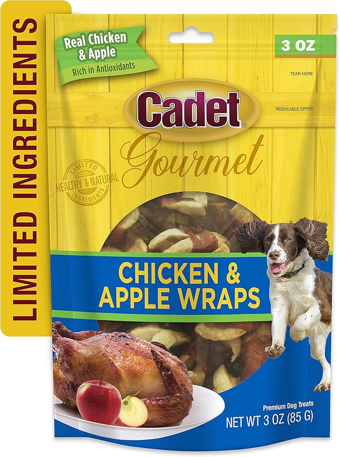 Cadet Gourmet Chicken & Apple Wrapped Dog Treats Wraps - Healthy & Natural Chicken & Apple Dog Training Treats for Small & Large Dogs - Inspected & Tested in USA (3 oz.)