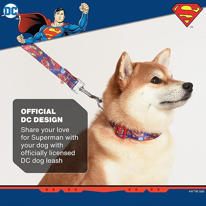 DC Comics Superman 4 Foot Dog Leash (48 inch) | Cute Red and Blue Dog Leash Easily Attaches to Any Dog Collar or Harness | Superman 4 Ft Dog Leash for Dog Walks