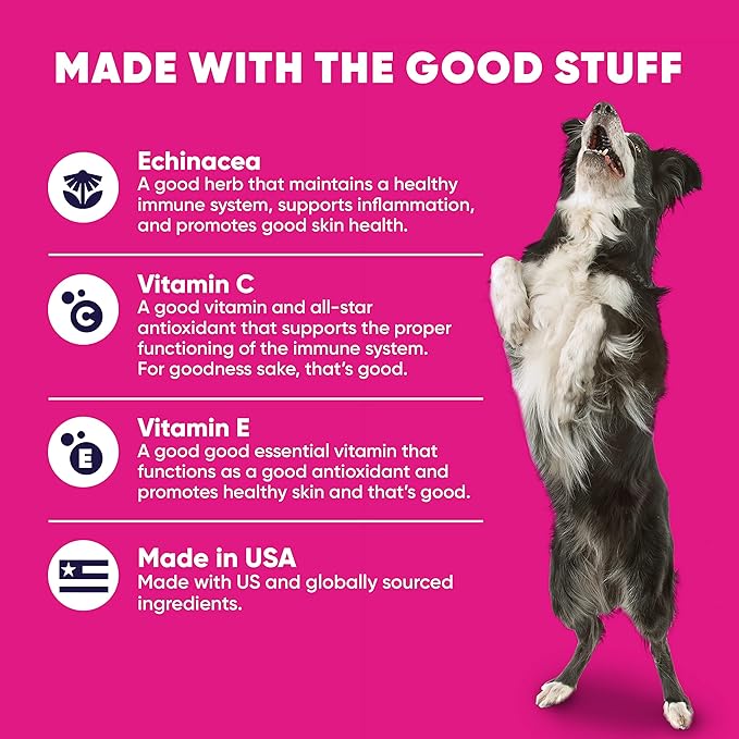 GoodGood Allergy + Immune Dog Supplements; Supports Seasonal Allergies; Chewable Soft Treats with Echinacea; Probiotics; Vet Formulated; 90 Natural Flavor Chews