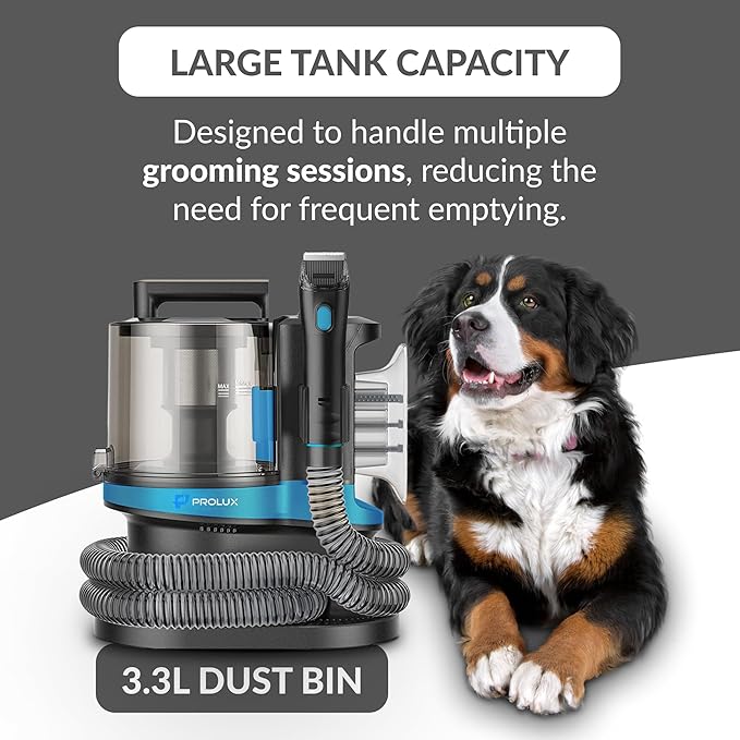 Prolux Professional At-Home Pet Grooming Vacuum, Quiet 52 dB Operation, Versatile Clippers for All Hair Lengths, Spacious Tank for Extended Grooming Sessions, 7-Foot Hose, Perfect for Dogs and Cats