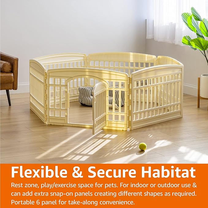 Amazon Basics - Round Dog Playpen, Pet Exercise Pen with Door, 24-Inches, 6 Panel, Beige