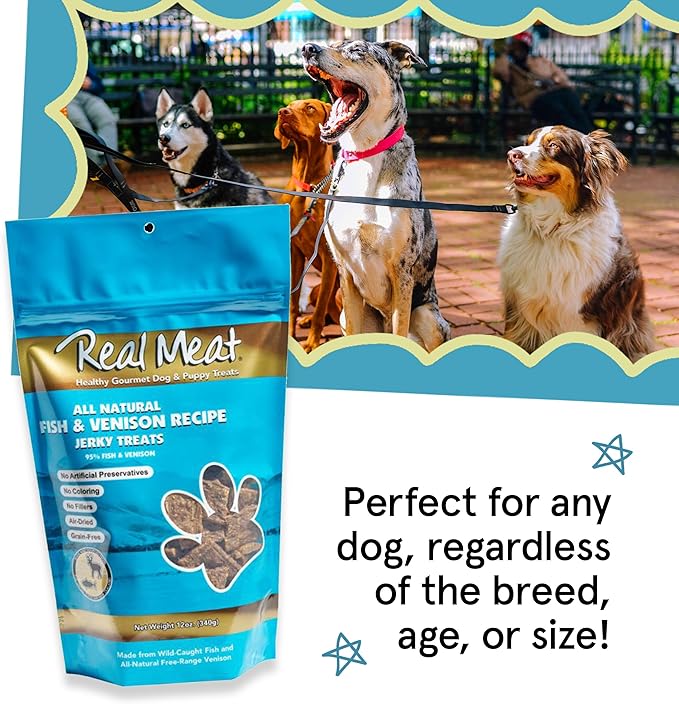 Real Meat Dog Treats - Two 12oz Bag of Bite-Sized Air-Dried Fish & Venison Jerky for Dogs - Grain-Free Jerky Dog Treats Made up of 95% All-Natural, Human-Grade, Free-Range Venison & Ocean-Caught Fish