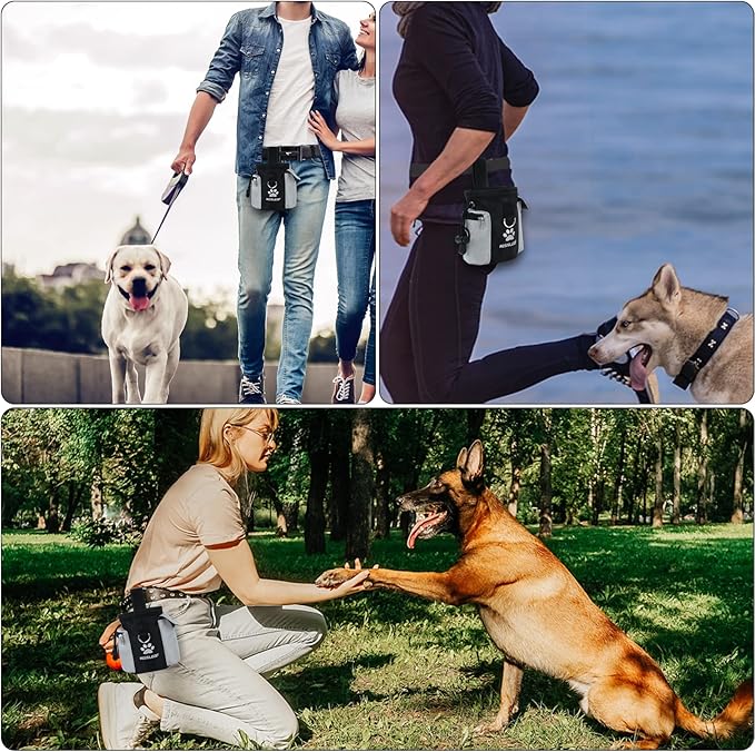 Dog Treat Pouch, Treat Pouches for Pet Training, Dog Treat Training Pouch Dog Clicker, Dog Training Treat Pouch Built-in Poop Bag Dispenser, Hands-Free Snack Dog Treat Bag