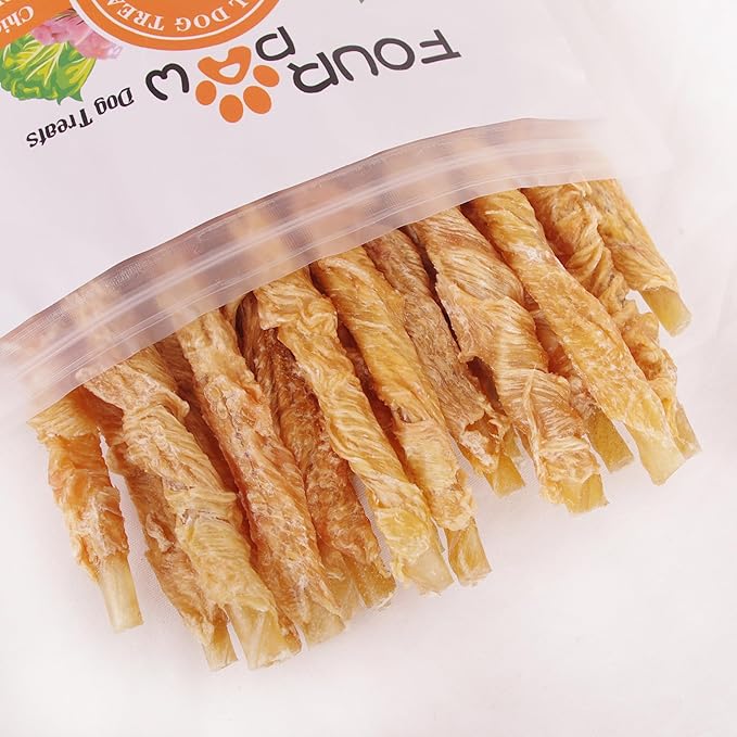 Dog Treats 100% Organic Chicken Hide Twists,Dog Chews Treats, 5 Inch Chicken Wrapped Rawhide Sticks, Promotes Teeth Health, 8 oz