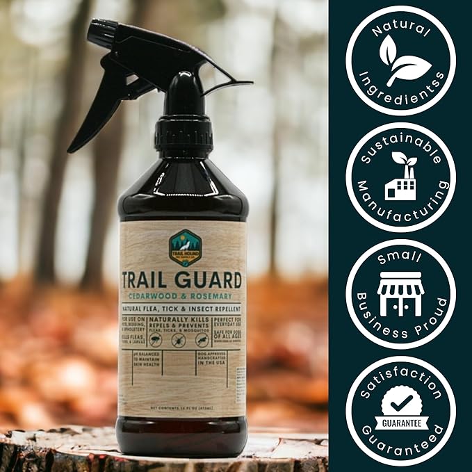 Trail Guard Natural Insect, Flea and Tick Spray for Dogs, Cats, People & Home - 16oz Plant-Based Insect & Tick Repellent for Dogs - Kid Safe - DEET Free - Flea and Tick Prevention, Tick & Flea Killer