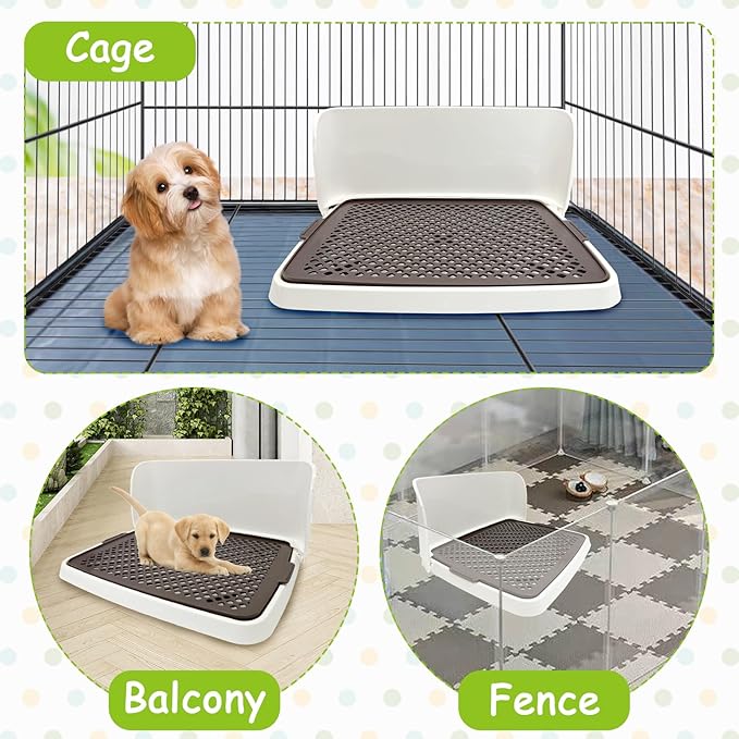 Hamiledyi Dog Potty Tray, Pet Dog Pee Pad Holder, 19"x14" Puppy Training Pad Holder Dog Toilet Pad Mesh Training Toilet Portable Dog Litter Box for Small and Medium Dogs, Puddy,Bunny, Cats (Brown)