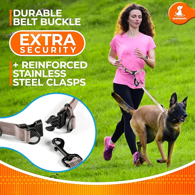 SparklyPets Hands Free Dog Leash with Reflective Stitches – Waist Leash for Dog Walking, Training & Jogging – Running Leash Hands Free for Medium & Large Dogs