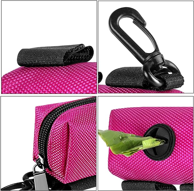 2Packs Dog Poop Bag Holder for Leash Attachment Dog Poop Bag Dispenser Dog Waste Bag Dispensers for Leash Accessory Dog Poop Bag Holders Fits Dog Leash Include Hand Free Holder Metal Carriers, Pink