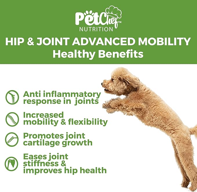 Pet Chef Advanced Dog Hip & Joint Supplement Treat - Glucosamine, Chondroitin & Turmeric MSM Breeds-Reduce Pain, Inflammation & Arthritis. Super Dog Hip & Joint Treat. Renews All Dogs.