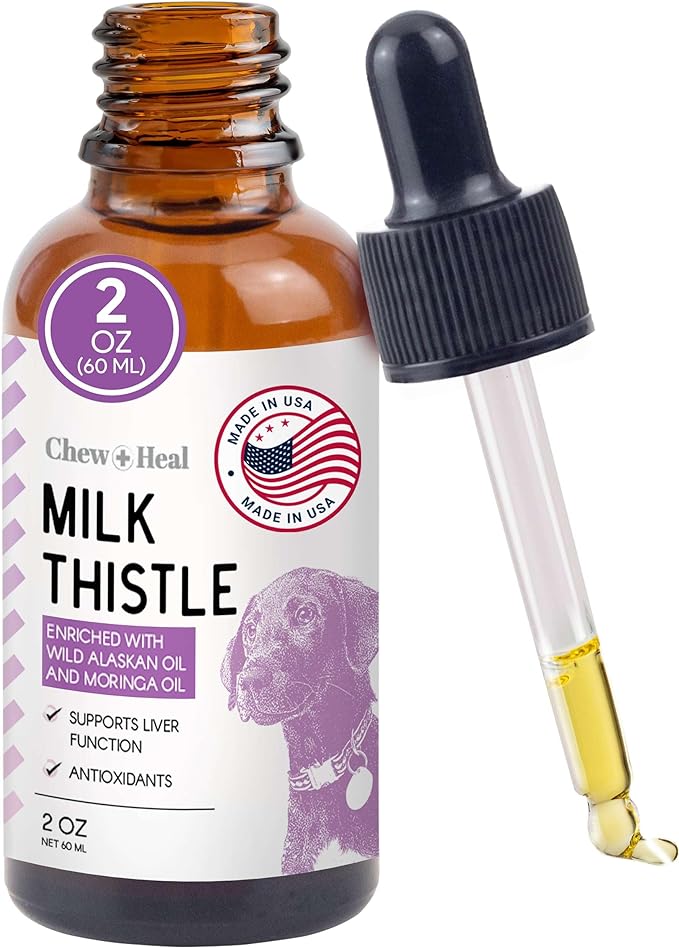 Milk Thistle for Dogs Liver Support - 2 oz Liquid Milk Thistle Supplement for Kidney and Liver Support - with Wild Alaskan Salmon Oil and Moringa Oil - Made in USA