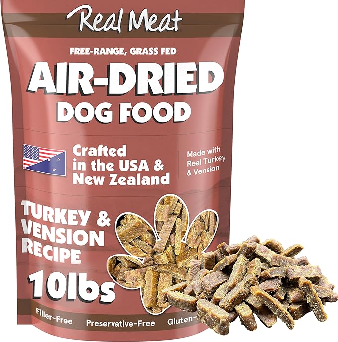 Real Meat Air Dried Dog Food w/Real Turkey & Venison - 10lb Bag of Grain-Free Real Meat Dog Food Sourced from Free-Range Turkey & Deer - All-Natural, & High-Protein Turkey and Venison