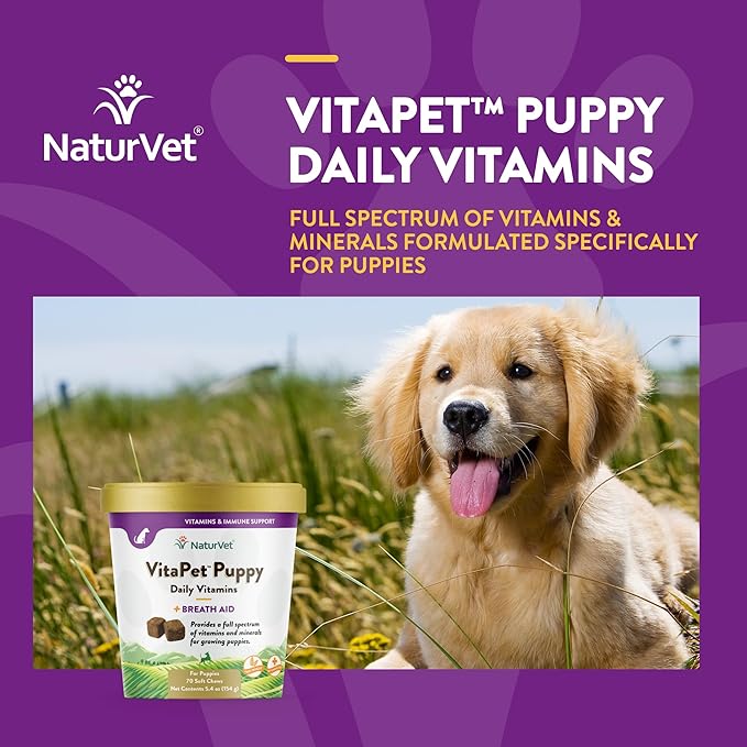 NaturVet – VitaPet Puppy Daily Vitamins for Dogs – Plus Breath Aid – Specifically Formulated to Provide Puppies with Essential Vitamins, Minerals, Amino Acids & Fatty Acids (70 Soft Chews)