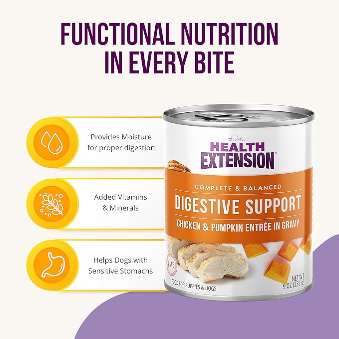 Health Extension Gravy Dog Food, Chicken Meal & Pumpkin Entrée, Crude Protein, Fiber & Fat with Added Vitamins, All Life Stages, Wet Dog Food, Improve Gut Health, Digestive Support (9 Ounce, 12 Cans)