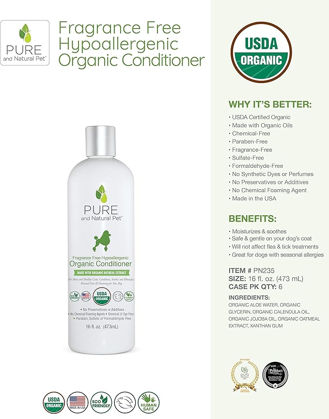 Pure and Natural Pet - Fragrance Free Hypoallergenic Organic Conditioner Fragrance Free 16 oz.