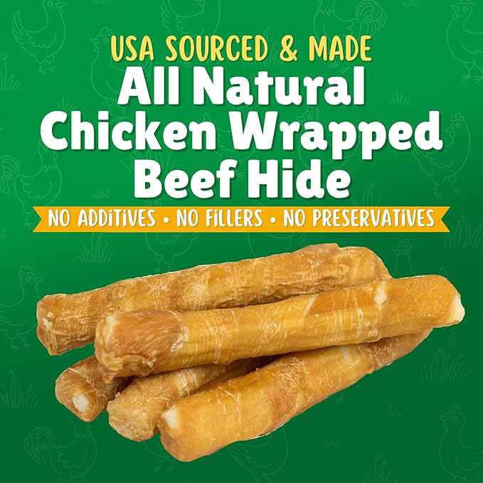 Lucky Premium Treats Chicken Wrapped Dog Treats – USA Made Raw Hide Sticks for Medium Dogs – Long Lasting, Preservative Free Dog Treats – 32 Chews