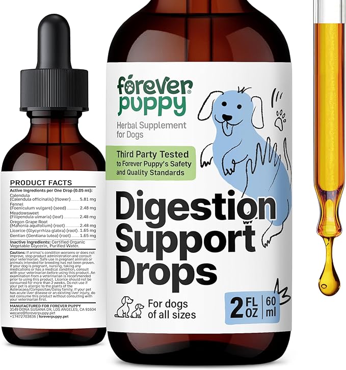 Digestive Drops for Dogs - Digestive Support Supplement w/Fennel Seeds & Calendula Flowers - Fiber Drops for Digestive Health - Herbal Dog Food Supplements for Optimal Gut Health - 2 oz