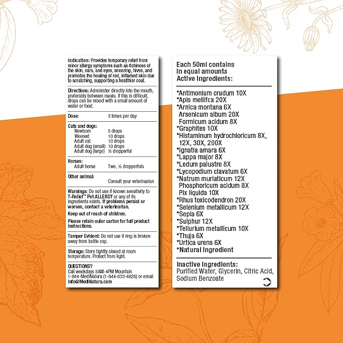 T-Relief Pet Allergy Support Drops for Dogs & Cats Itchy Relief Supports Healthy Skin & Coat Natural Medicine Helps Soothe Hot Spot Itching Paws Licking Runny Nose Sneezing Watery Eyes - 1.69 Fl oz