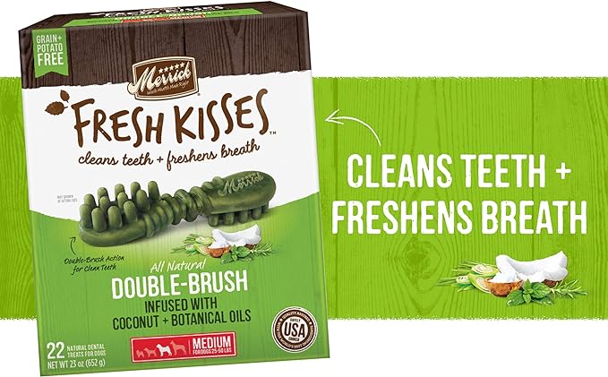 Merrick Fresh Kisses Natural Dental Chews Infused With Coconut And Botanical Oils For Medium Dogs 25-50 Lbs - 10 ct. Bag