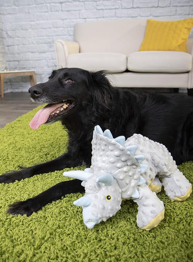 goDog Dinos Frills Squeaky Plush Dog Toy, Chew Guard Technology - Gray, Extra Large