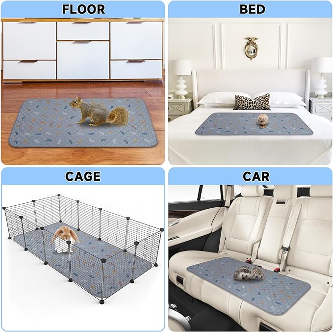 2 Pack Washable Guinea Pig Pee Pads, Waterproof Reusable Guinea Pig Cage Liners, Absorbent Bedding Training Mat for Small Animal Guinea Pigs Rabbit Bunny Hamster (Leaves - Light Grey, 24x48)