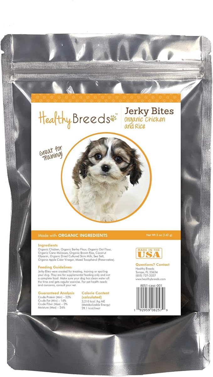 Healthy Breeds Cavachon Jerky Bites Chicken & Rice Recipe Dog Treats 5 oz