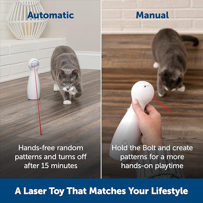 PetSafe Bolt - Automatic Cat Laser Toy - Interactive - Relieves Anxiety & Boredom - Bug-Like Laser Pattern Keeps Them Entertained - Hands-Free Play - Auto Shut Off Prevents Overstimulation