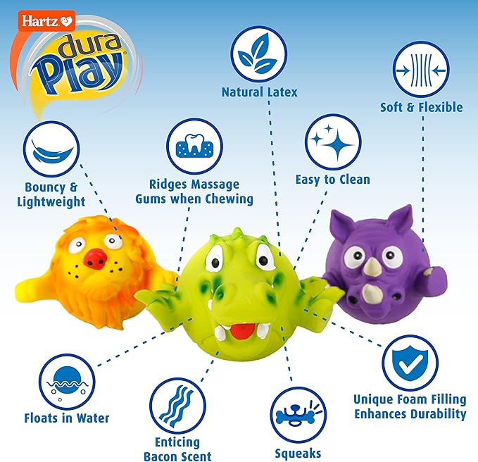 Hartz Dura Play Zoo Balloons Squeak Dog Toy, Multiple Pack Sizes 3 Count