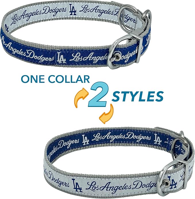 Pets First Los Angeles Dodgers Reversible MLB Dog Collar, Large. Premium Home & Away Two-Sided Pet Collar Adjustable with Metal Buckle. Your Favorite Baseball Team Pet Collar (LAD-3280-LG)