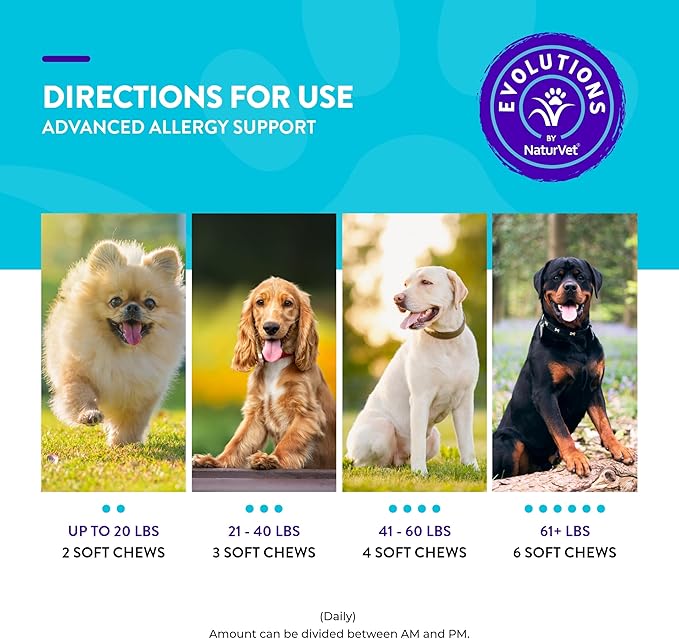 NaturVet Evolutions Advanced Allergy Support 180ct Soft Chews for Dogs - Omega-3, Anchovy Oil, Colostrum, Turmeric, Quercetin, Probiotic - Help Maintain Normal Histamine Levels