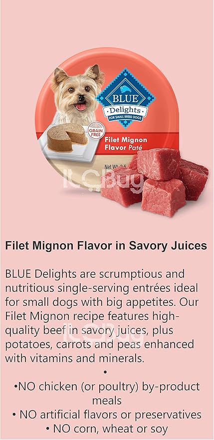blue delights wet dog food small breed bundle, (Pack of 10) , 05 Flavors( 02 cans each),Porterhouse, Angus, Filet Mignon, Top Sirloin and Grilled Chicken.Plus a roll dog Bag and Pet Nutrition Booklet.
