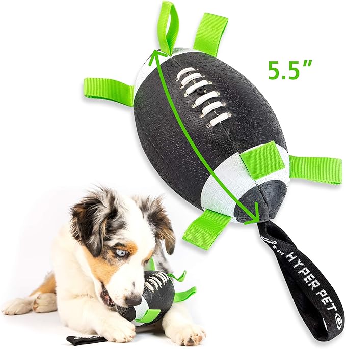 Hyper Pet Grab Tabs Dog Toys - Interactive Dog Toys for Fetch, Tug, Retrieving & Water Play - 5.5" Football, for All Breeds