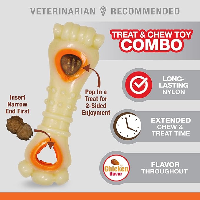 Nylabone Power Chew Knuckle Bone & Pop-In Dog Treat Toy Combo with Chicken Flavor Treat Refills, Chew Toy for Aggressive Chewers, Durable Treat Pouch, Large/Giant - Up to 50 lbs. (1 Count)