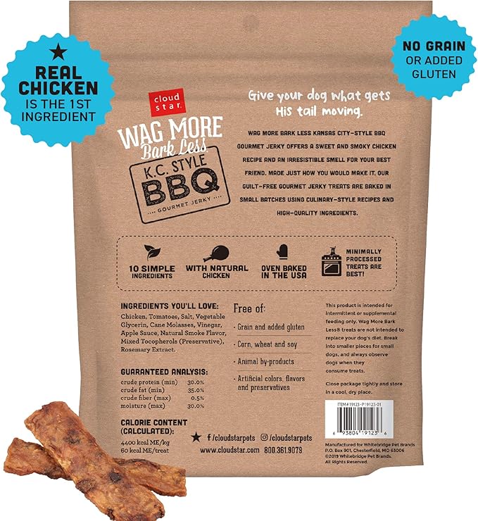 Cloudstar Wag More K.C. BBQ Chicken Jerky 10 Ounce