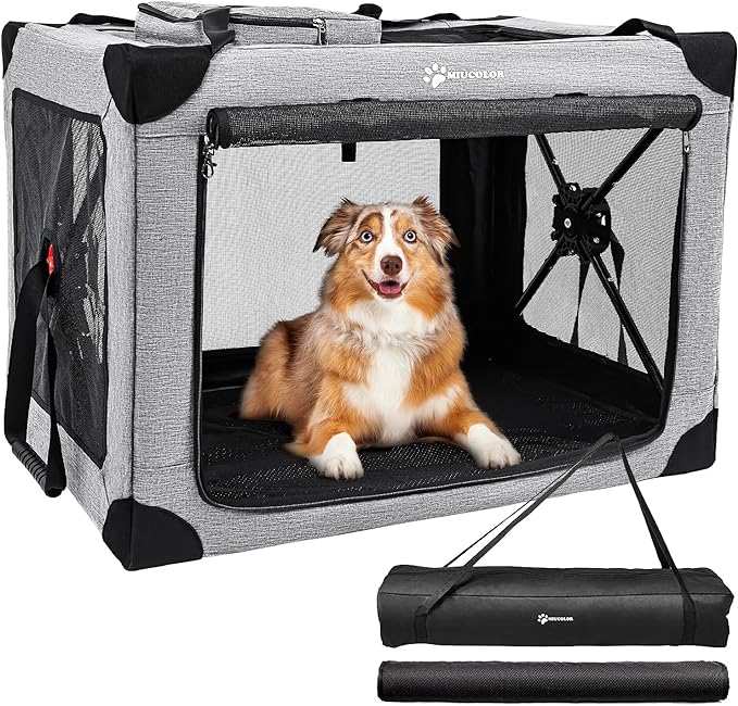 MIU COLOR Collaspsible Quick Set-up Dog Crate-32inch Portable Travel for Medium Dog,3-Door & Durable Mesh Windows and Soft mat,Indoor & Outdoor,Travel…