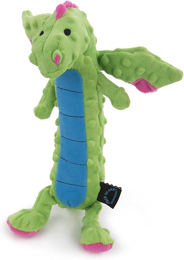 goDog Bubble Plush Skinny Dragons Squeaky Plush Dog Toy, Chew Guard Technology - Green, Large