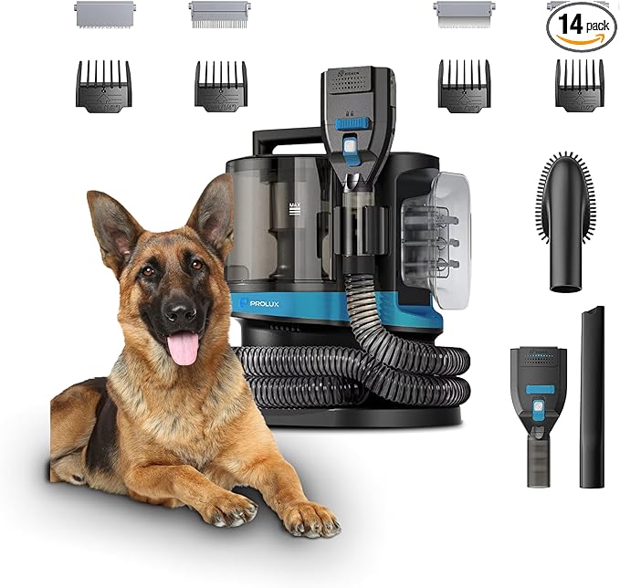 Prolux Professional At-Home Pet Grooming Vacuum, Quiet 52 dB Operation, Versatile Clippers for All Hair Lengths, Spacious Tank for Extended Grooming Sessions, 7-Foot Hose, Perfect for Dogs and Cats