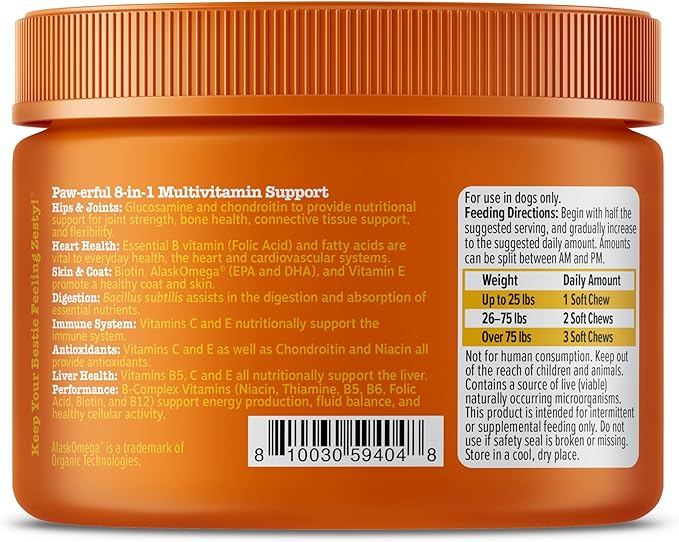 Zesty Paws Multivitamin Treats for Dogs - Glucosamine Chondroitin for Joint Support + Digestive Enzymes & Probiotics - Grain Free Dog Vitamin for Skin & Coat + Immune Health - 50 Count