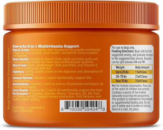 Zesty Paws Multivitamin Treats for Dogs - Glucosamine Chondroitin for Joint Support + Digestive Enzymes & Probiotics - Grain Free Dog Vitamin for Skin & Coat + Immune Health - 50 Count