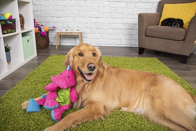goDog Bubble Plush Dragons Squeaky Dog Toy, Chew Guard Technology - Pink, Extra Large