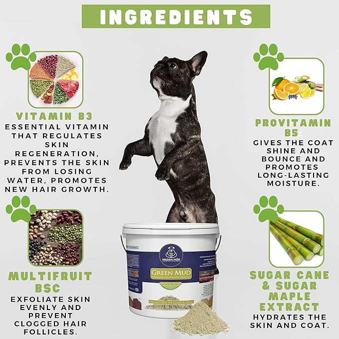 Madra Mor Green Mud Dog Wash Spa Mud Dog Essentials | Dog Bath for Dog Grooming | Dry Skin for Dogs Treatment | Dog Coat Skin Care Products | 7.5lb Pail w Worldwide Nutrition Multi Purpose Key Chain
