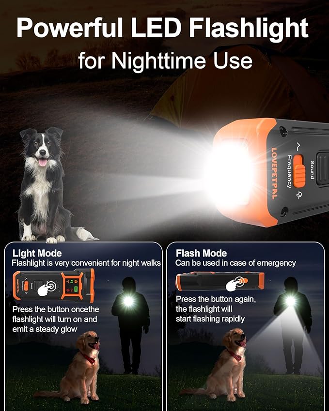 2024 Dog Training Bark Deterrent Device, Anti-Barking Device with HD Display and LED Flashlight for Dogs, Stop Bad Behavior Without Yelling or Swatting, Ultrasonic Stopper Alternative to Shock Collar